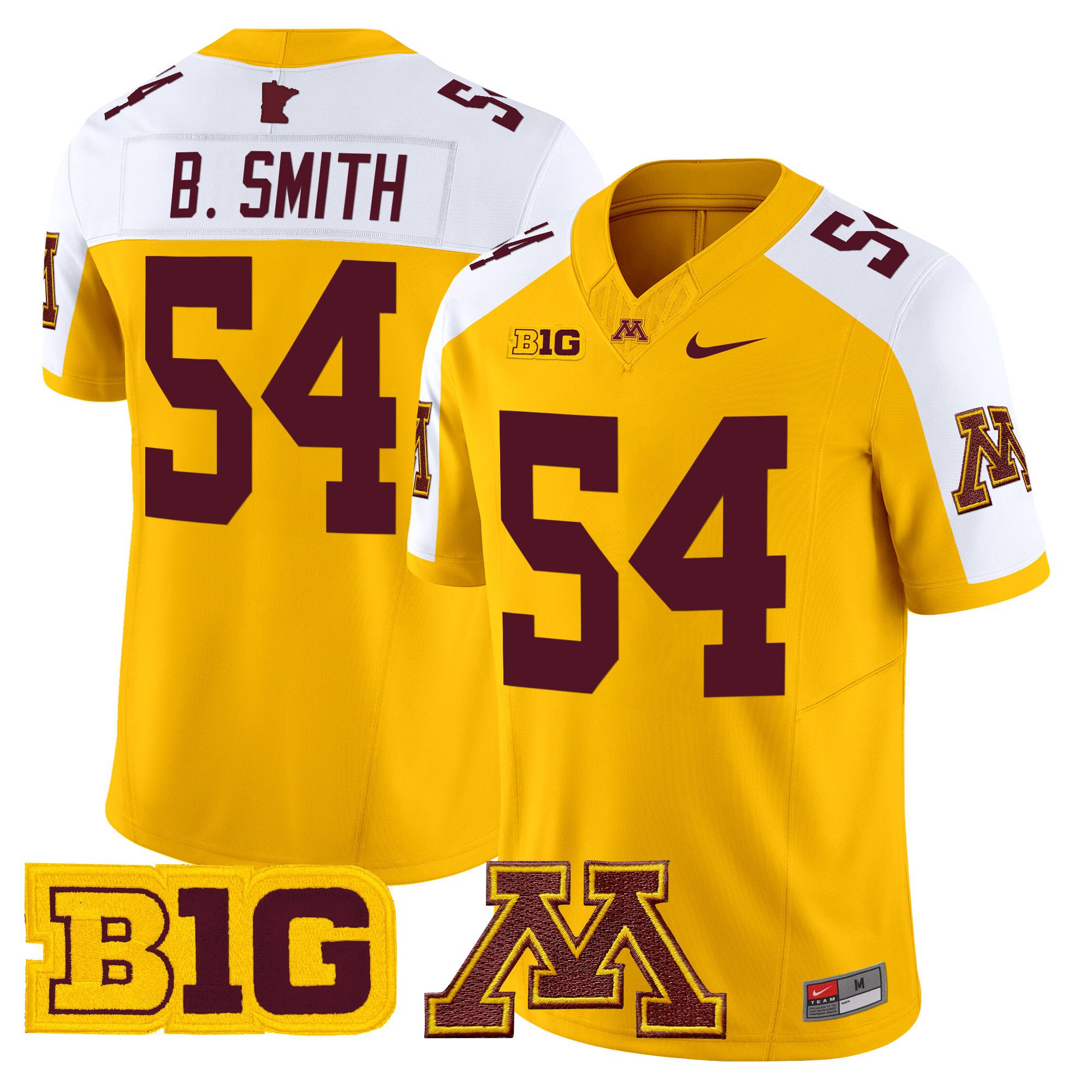 Men Minnesota Golden Gophers #54 B.Smith Yellow Nike 2024 Vapor Limited NCAA Jersey